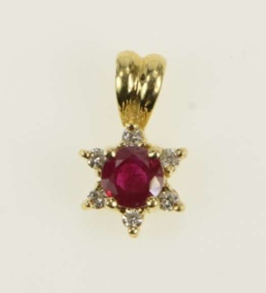 14K Yellow Gold 0.55 Ctw Natural Ruby Diamond Halo Flower Pendant