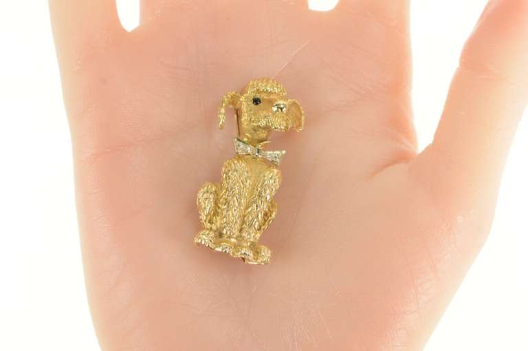 18K Yellow Gold 1960's Diamond Bow Tie Dog Pooch Pet Pin/Brooch
