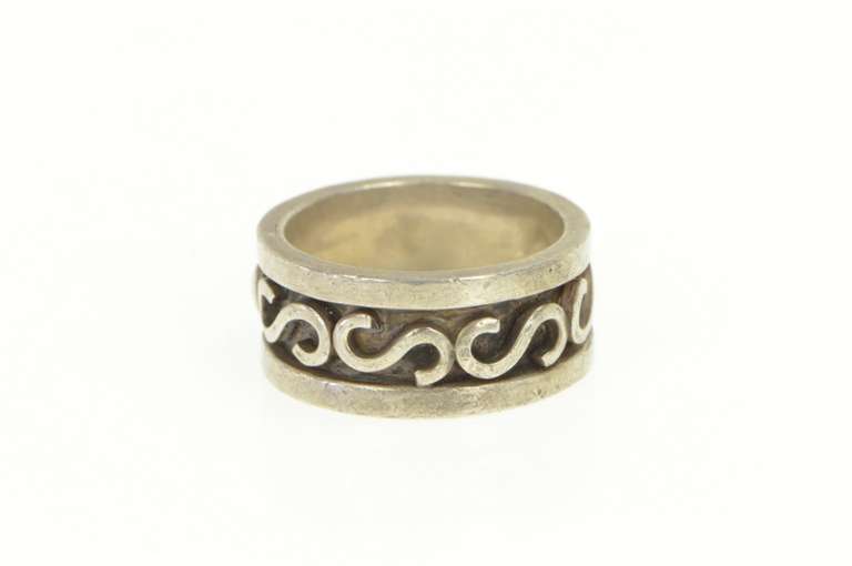 Sterling Silver 11.9mm Men's Ornate Sanskrit Mantra Band Ring
