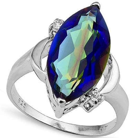4.75 CT OCEAN MYSTIC GEMSTONE & WHITE TOPAZ SILVER RING