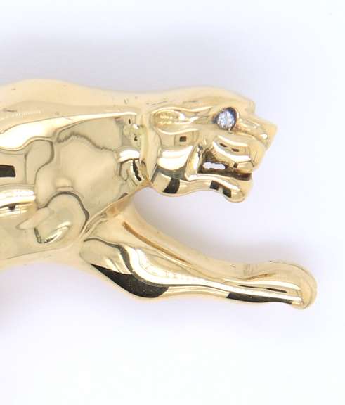 Charming Yellow Gold Panther Pin with Diamond Eye