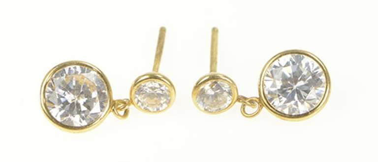14K Yellow Gold Round Cubic Zirconia Dangle Statement Earrings