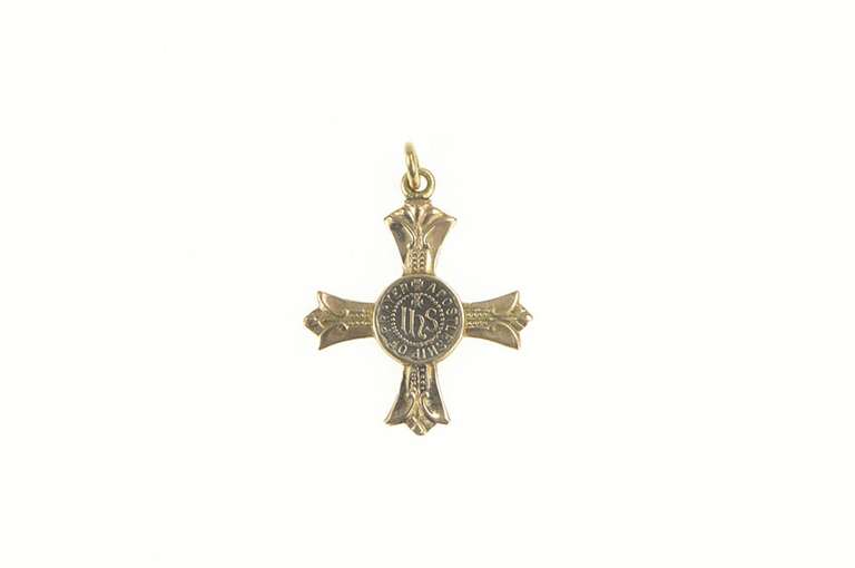 14K Yellow Gold Apostleship of Prayer Pope Prayer Cross Pendant