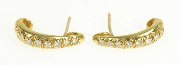 14K Yellow Gold 0.66 Ctw Diamond Semi Hoop Curved Bar Earrings