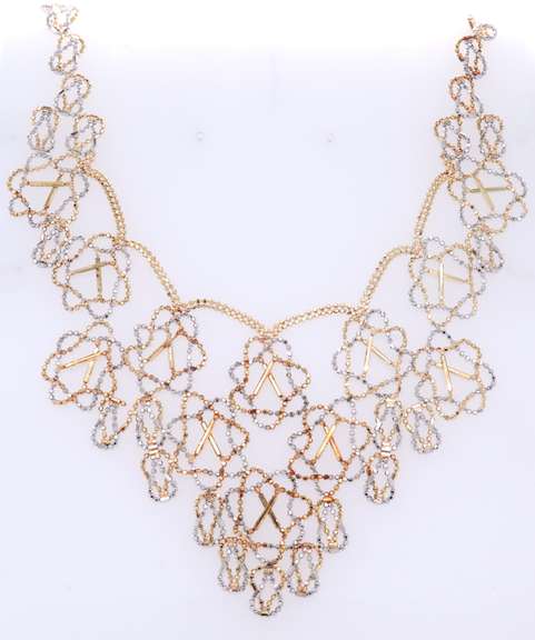 Attractive Two Tone Gold Woven Bead Chain Necklace