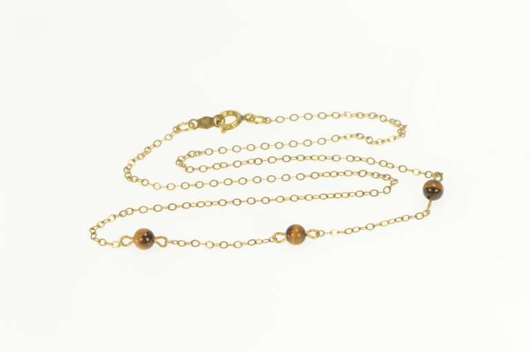 Gold Filled 1.5mm Tiger's Eye Beaded Retro Chain Link Necklace