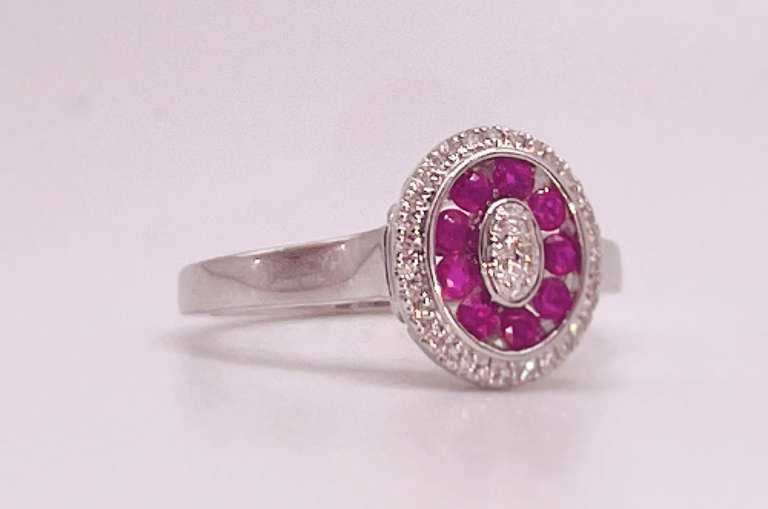 18KT SOLID WHITE GOLD, RUBY, & DIAMOND RING