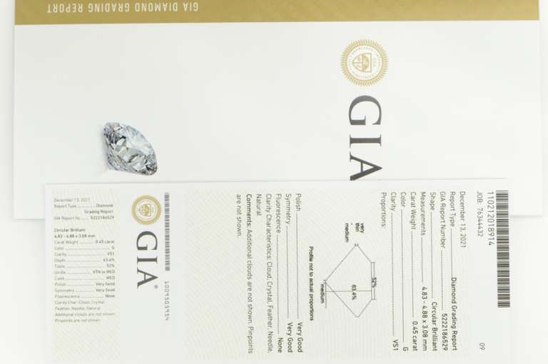 GIA 0.45 Ct Round Brilliant Cut G Color VS1 Clarity Diamond