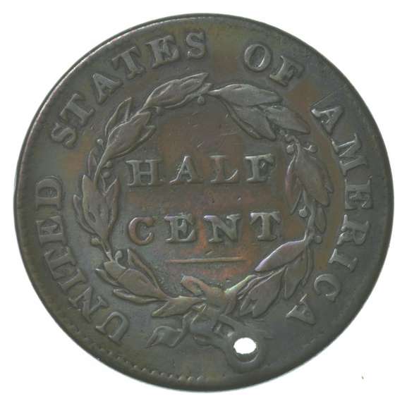 1832 Classic Head Half Cent Holed Toned