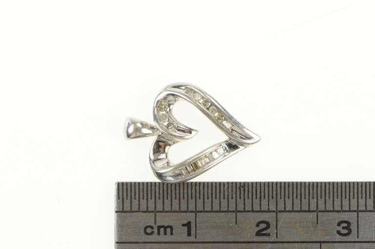 10K White Gold Diamond Inset Heart Classic Love Symbol Pendant
