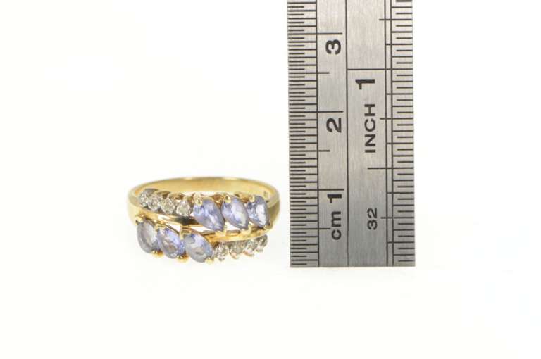 10K Yellow Gold Marquise Tanzanite Diamond Squared Band Ring
