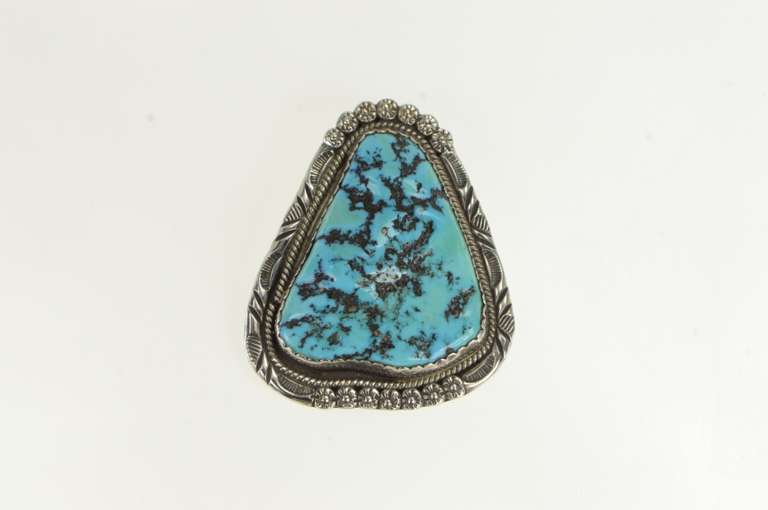 Sterling Silver NE Signed Native American Turquoise Navajo Pendant
