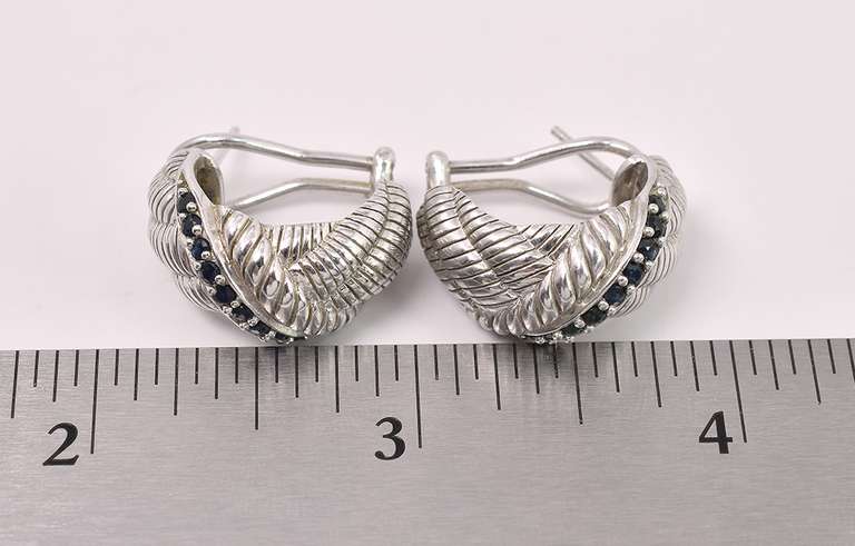 Blue Topaz Hoop Earrings In Sterling Silver