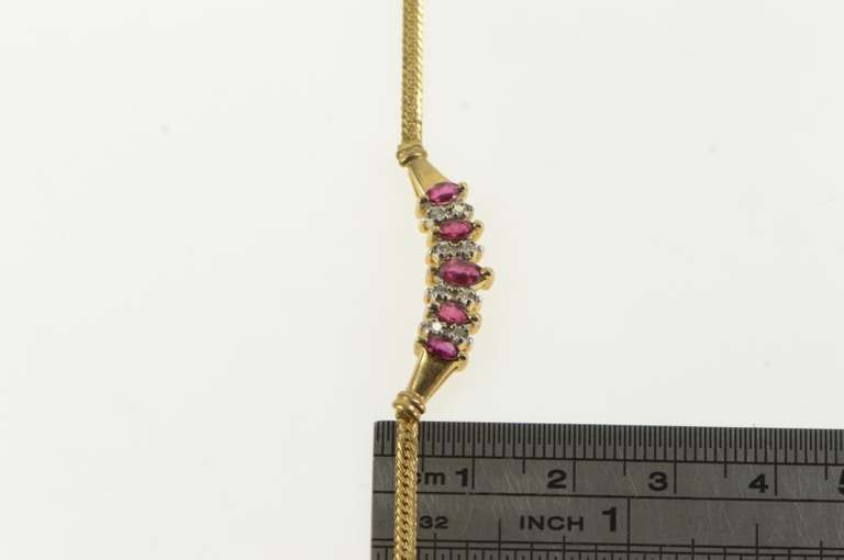 14K Yellow Gold Marquise Natural Ruby Diamond Herringbone Necklace