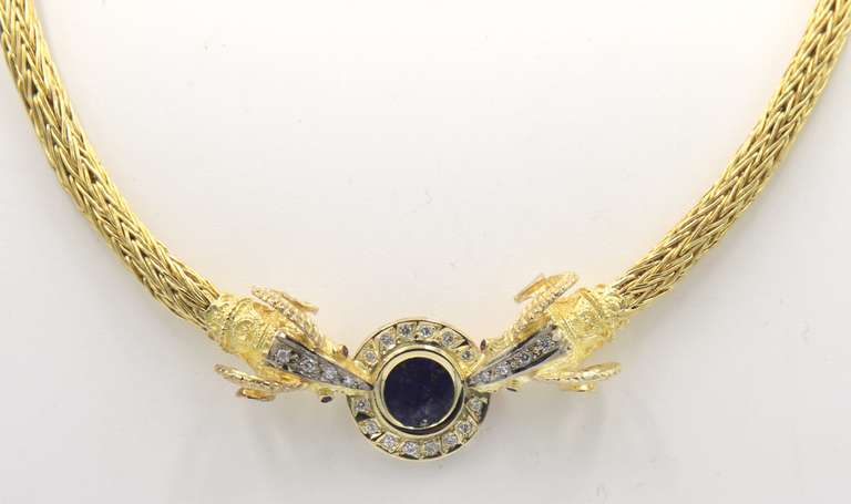 Quintessential 18kt Diamond Rams Head with Lapis accents Necklace