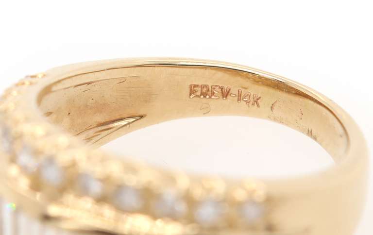 Outstanding 2.00ctw Baguette and Round Diamond Triple Row Ring