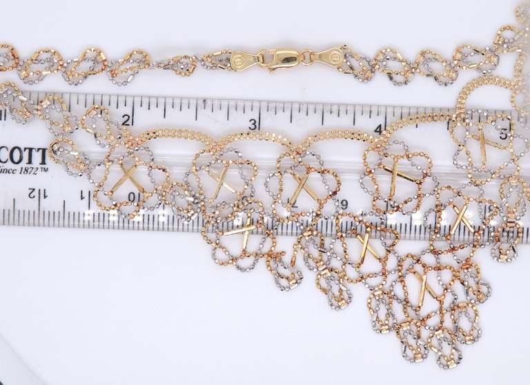 Attractive Two Tone Gold Woven Bead Chain Necklace