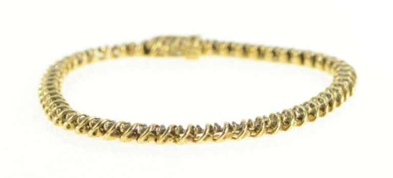 10K Yellow Gold 1.00 Ctw Classic Diamond Tennis Vintage Bracelet