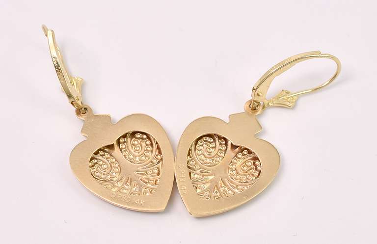 Lovely Heart Earrings In 14K Yellow Gold