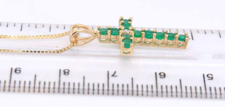 Stunning Yellow Gold Emerald and Diamond Cross Pendant on Chain