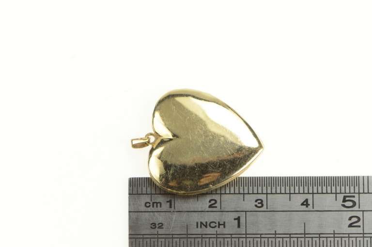 14K Yellow Gold Retro Diamond Inset Classic Heart Locket Pendant