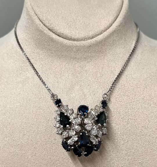 14kt Solid Gold, Blue Sapphire, & Diamond Butterfly Necklace