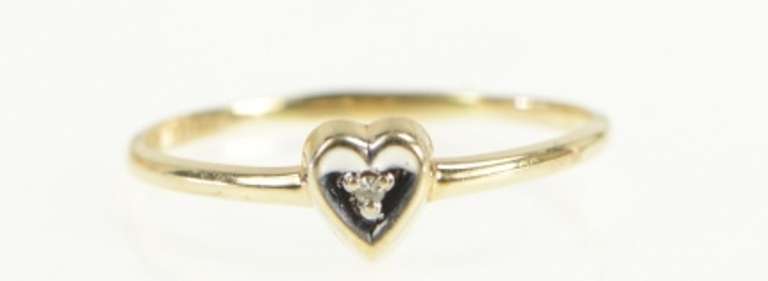 10K Yellow Gold Diamond Inset Heart Love Symbol Promise Ring