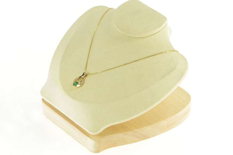 14K Yellow Gold Pear Emerald Diamond Ornate Freeform Pendant