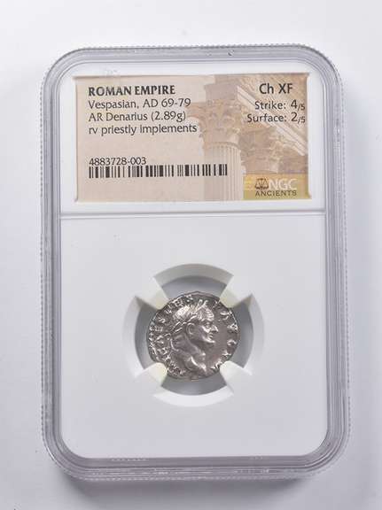 CH EF AD 69-79 Roman Empire AR Denarius (2.89g) Vespasian NGC Ancients