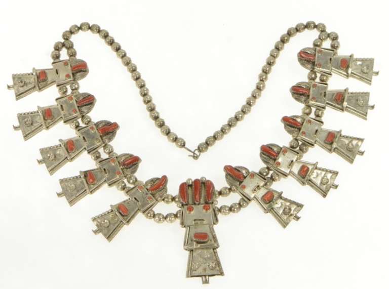 Sterling Silver Fatoya Yazzie Navajo Kachina Squash Blossom Necklace
