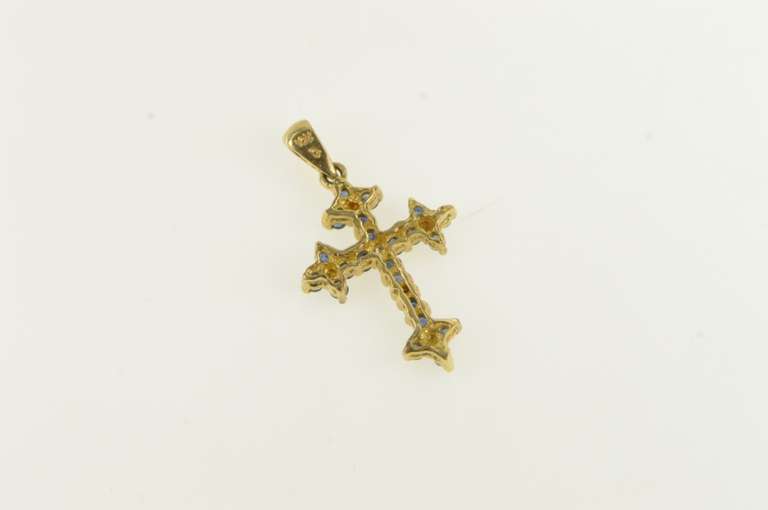 10K Yellow Gold Sapphire Diamond Classic Vintage Cross Pendant