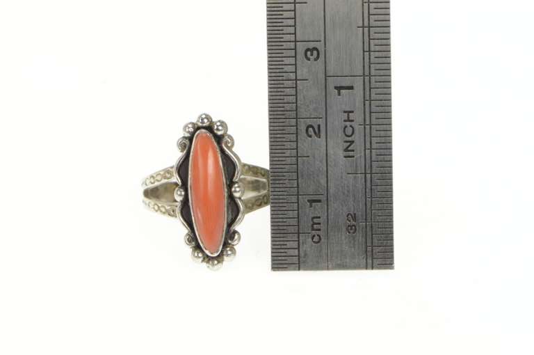 Sterling Silver Oval Southwestern Coral Cabochon Vintage Ring