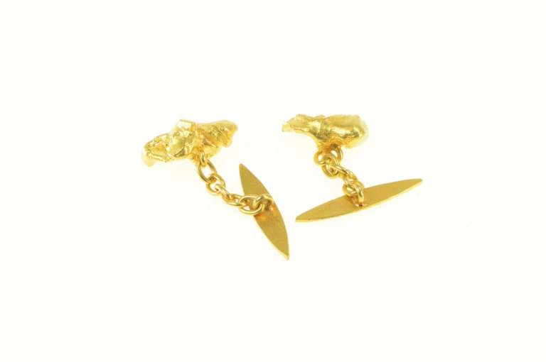 22K Yellow Gold Raw Textured Nugget Pebble Cluster Cuff Links