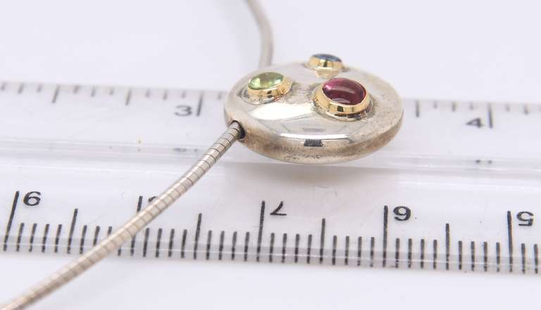 Tiffany & Co Disc Pendant with Colored Gems on Snake Chain