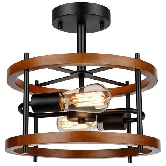 2-Light Retro Semi Flush Mount Ceiling Light Fixture