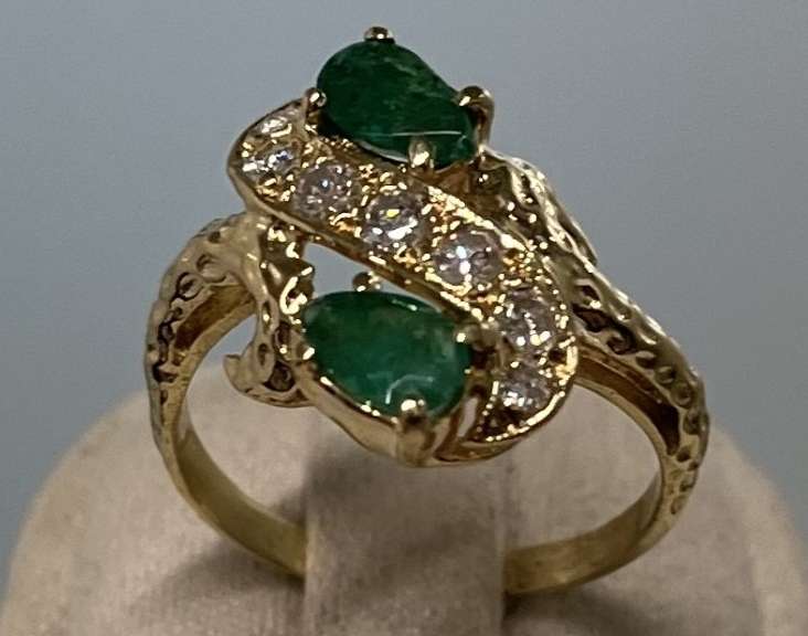 14kt Solid Yellow Gold, Emerald and Diamond Ring