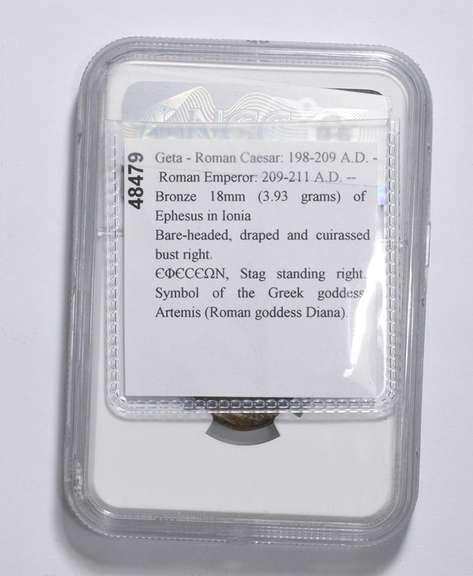 F AD 209-211 Ionia Ephesus Geta AE18 3.93g Issue As Caesar RV Stag NGC