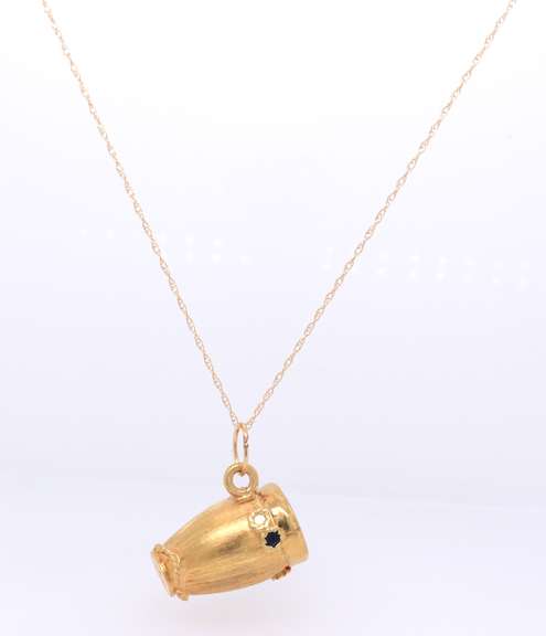 Vintage Drum with Mop and Enamel Pendant on Chain