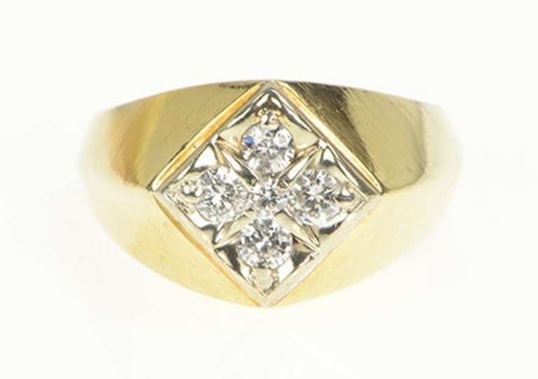 14K Yellow Gold 0.45 Ctw Diamond 1960's Squared Cluster Ring