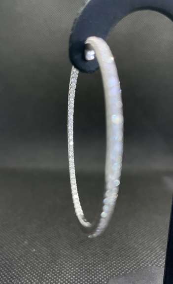 STUNNING 3.30 CARATS T.W. DIAMOND HOOP EARRINGS IN 14K WHITE GOLD