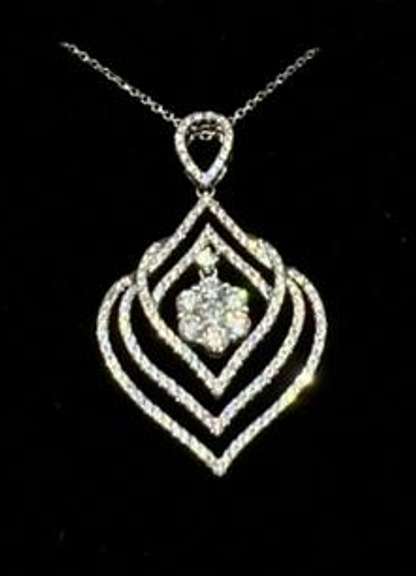 FANCY SWIRL 18K WHITE GOLD AND DIAMOND PENDANT AND CHAIN (1.95 CT IN DIAMONDS)