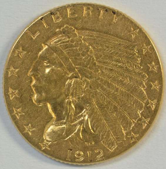 Better date 1912 US $2.50 Indian Gold Piece in nice condition.