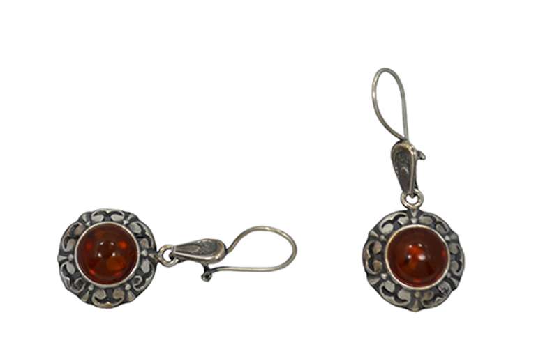 Vintage Pair of 925 Sterling Silver and Baltic Amber Drop Earrings