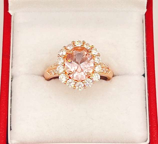 18kt Rose Gold Plated Morganite Halo Cocktail Ring