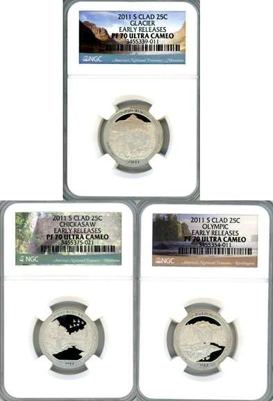 3 Different 2011-S Proof Quarters in NGC PF70 Ultra Cameo