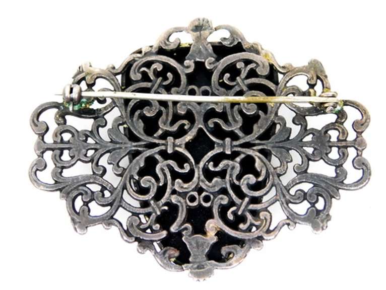 Big Vintage Black Onyx Face Mask Brooch