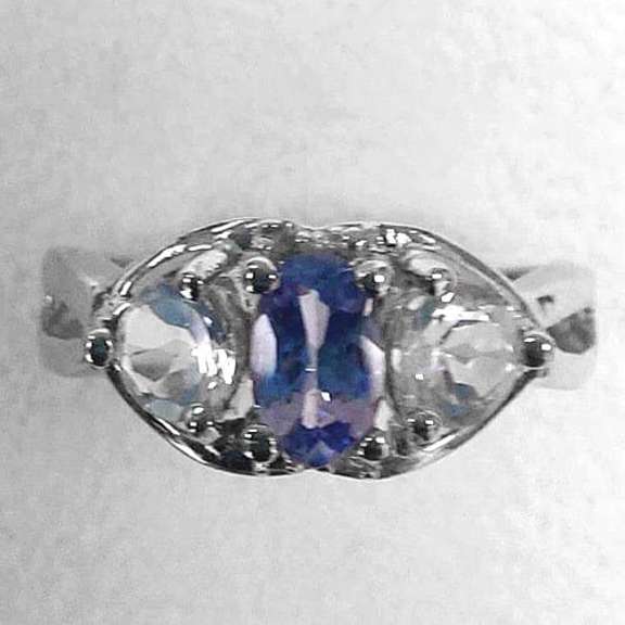 1/2 CT GENUINE TANZANITE & 1/3 CT WHITE TOPAZ SILVER RING
