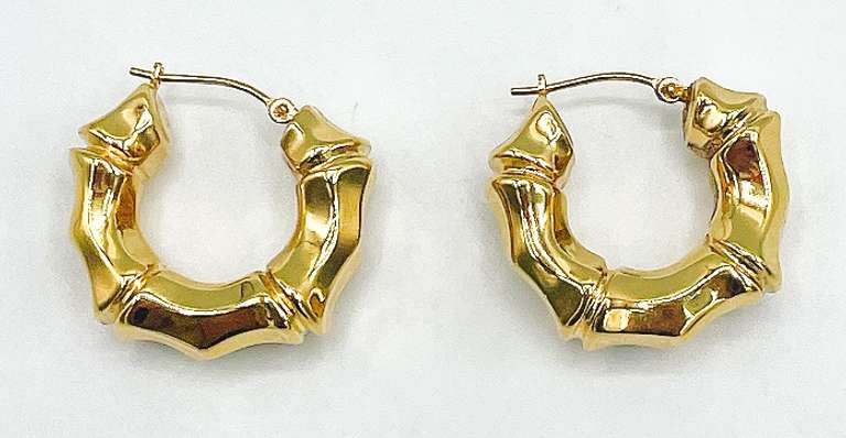 14kt Solid Yellow Gold Bamboo Link Hoop Earrings