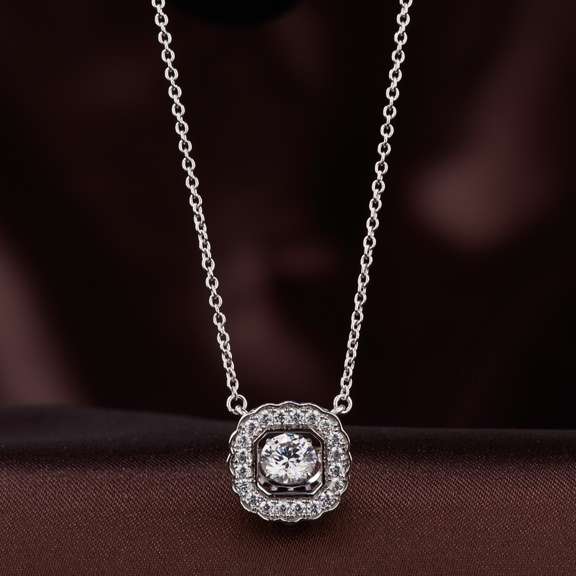 Platinum over 925 solid sterling silver dancing stone pendant