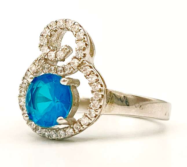 Fancy .925 Sterling Silver Gemstone Halo Ring
